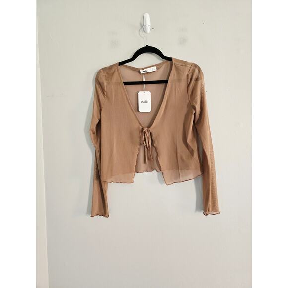 Anthropologie Elodie Brown Sheer Tie Front Top XL NWT - Picture 2 of 3